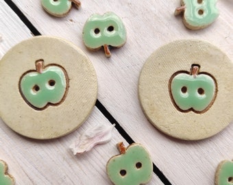 Ceramic handmade buttons / pottery button apple motif / hand painted apple / stoneware minimalist buttons / modern jewelry / for apple lover