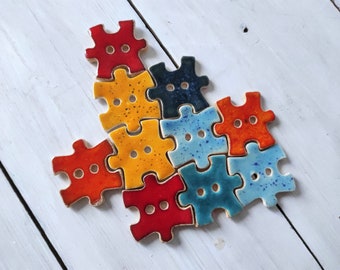 Ceramic buttons / puzzle pottery buttons / clay puzzle pieces / Buttons for sewing / colorful puzzle