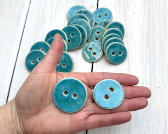 Handmade Turquoise Ceramic Buttons: Boho Minimalist Style