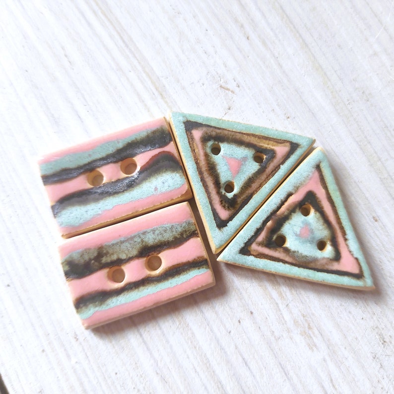 Ceramic buttons, geometric pottery buttons, beauty buttons for sewing, unique colorful rectangular and triangle buttons, image 8