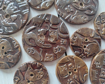Handmade Large Ceramic Cat Buttons: Unique Pottery Embellishments
