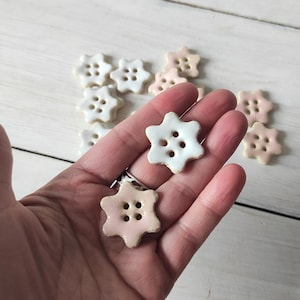 Handmade Stoneware Flower Button: Pastel Ceramic Pottery (1.1 inch)