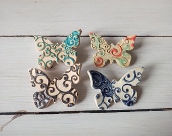 Handmade, unique butterfly pin, Ceramic gift for Her, pottery butterfly brooch, stoneware boho style brooch, modern minimalist butterfly pin