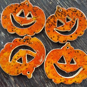 Handmade ceramic pumpkin pendant, Halloween wall decoration, pottery pumpkins Halloween wall art,funny pumpkin, red orange scary pumpkins V 1