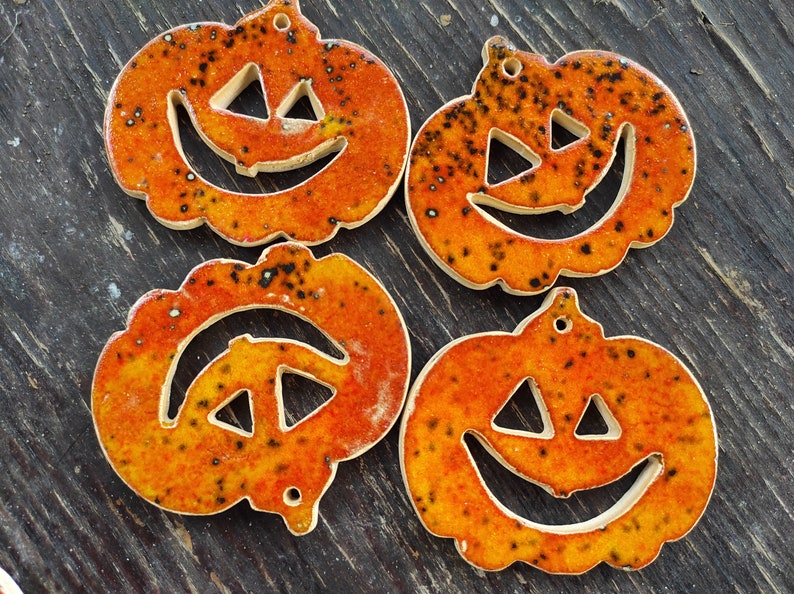 Handmade ceramic pumpkin pendant, Halloween wall decoration, pottery pumpkins Halloween wall art,funny pumpkin, red orange scary pumpkins V 1