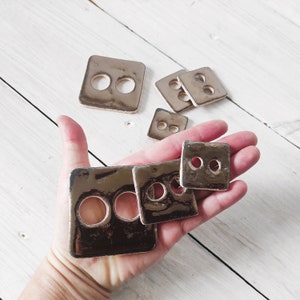 Handmade Ceramic Square Buttons: Brown Gold Pottery Knitting Button