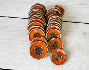 Handmade Orange Ceramic Poppy Flower Buttons: Unique Sewing Embellishments