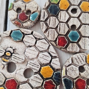 Handmade Ceramic Honeycomb Button: Large Bee Pottery