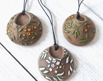 Aromatherapy pendant, Large essential oil diffuser, handmade unique pottery fragrance diffuser in boho style, oil fragrance necklace