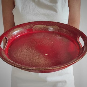 Handmade ceramic tray, unique serving platte in the color of a poppy flower, minimalist, modern stoneware platter, large decorative tea tray