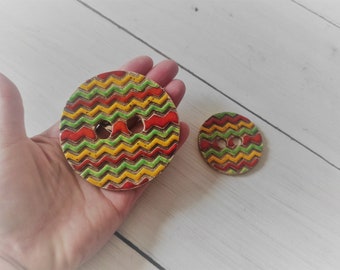 Set of two big ceramic handmade buttons, colorful pottery buttons, extra large buttons ~ 2 ~ 3 inch, boho style unique clothes decoration