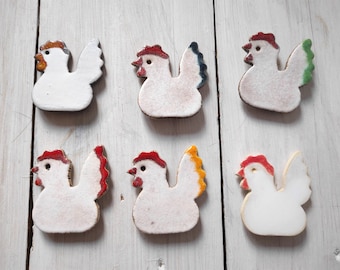 Quantity 1 Handmade hen magnet. Ceramic pottery fridge magnet