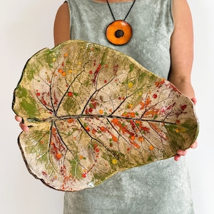 Large Handmade Stoneware Leaf Plate: Boho Table Decor (17.7 inch)