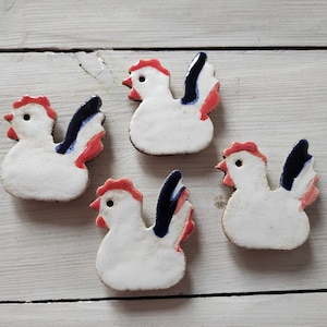 Handmade Ceramic Hen Magnet: French National Colors Fridge Decor