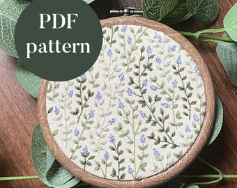 Patrón de bordado de delicadas flores azules / DIY para principiantes (Patrón PDF)