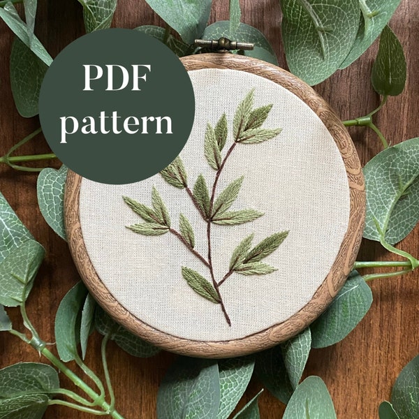 PDF Digital Embroidery Pattern | Two-Toned Leaves | Beginner Hand Embroidery Needlepoint Floral Botanical Nature Printable DIY Tutorial
