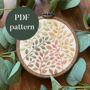 PDF Digital Embroidery Pattern | Autumn Gradient Leaves | Hand Embroidery Needlepoint Floral Botanical Nature Printable DIY Pattern Tutorial