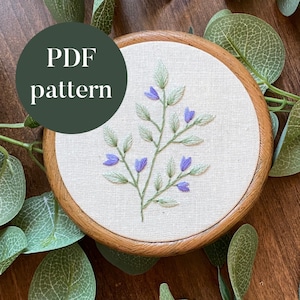 PDF Digital Embroidery Pattern | Classic Blossoming Leaves | Beginner Hand Embroidery Needlepoint Floral Botanical Leaves Printable Tutorial