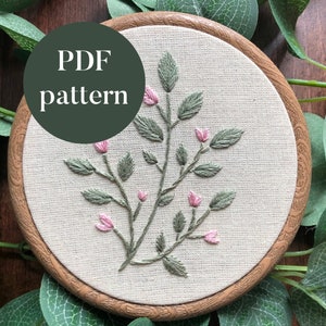 PDF Digital Embroidery Pattern | Simple Blossoming Leaves | Beginner Hand Needlepoint Floral Botanical Nature Printable DIY Pattern Tutorial