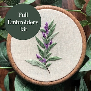 Purple Floral Embroidery Kit: Beginner DIY Needlepoint