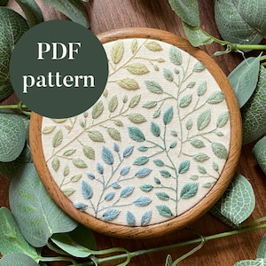 PDF Digital Embroidery Pattern | Spring Small Gradient Leaves | Beginner Hand Sewing Needlepoint Floral Botanical Nature Printable Tutorial