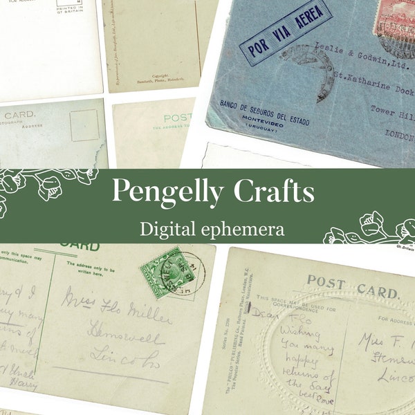 Digital Ephemera - Postcards, Letters and Envelopes Vintage Collage Kit | Printable PDF Scrapbook Junk Journal Decoupage Die Fussy Cut Outs