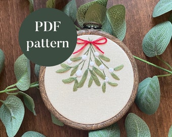 PDF Digital Embroidery Pattern | Christmas Mistletoe | Beginner Hand Embroidery Needlepoint Floral Botanical Nature Printable DIY Tutorial