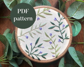 PDF Digital Embroidery Pattern | Winding Flowers & Leaves | Hand Needlepoint Floral Botanical Nature Printable DIY Pattern Tutorial Beginner