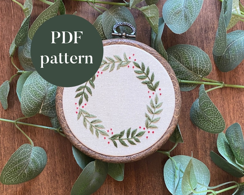 PDF Digital Embroidery Pattern | Christmas Wreath | Beginner Hand ...