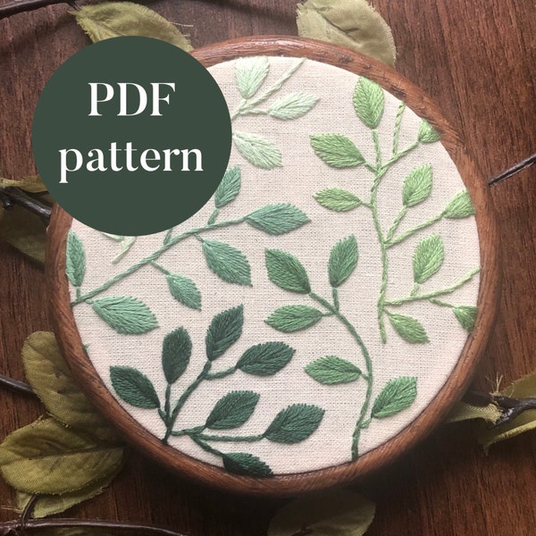 PDF Digital Embroidery Pattern | Gradient Leaves | Hand Embroidery Needlepoint Floral Botanical Nature Printable DIY Pattern Tutorial