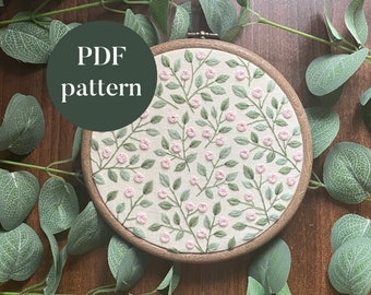 PDF Digital Embroidery Pattern | Pink Repeat Flowers | Hand Embroidery Needlepoint Floral Nature Leaves Printable DIY Pattern Tutorial