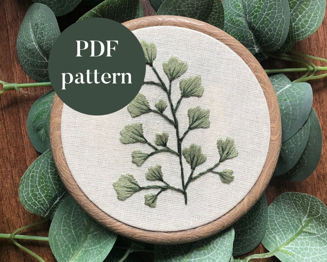 PDF Digital Embroidery Pattern | Simple Fern Leaves | Beginner Hand ...