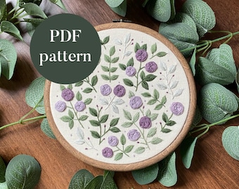 Purple Floral Embroidery Pattern | Beginner Needlepoint (PDF Pattern)