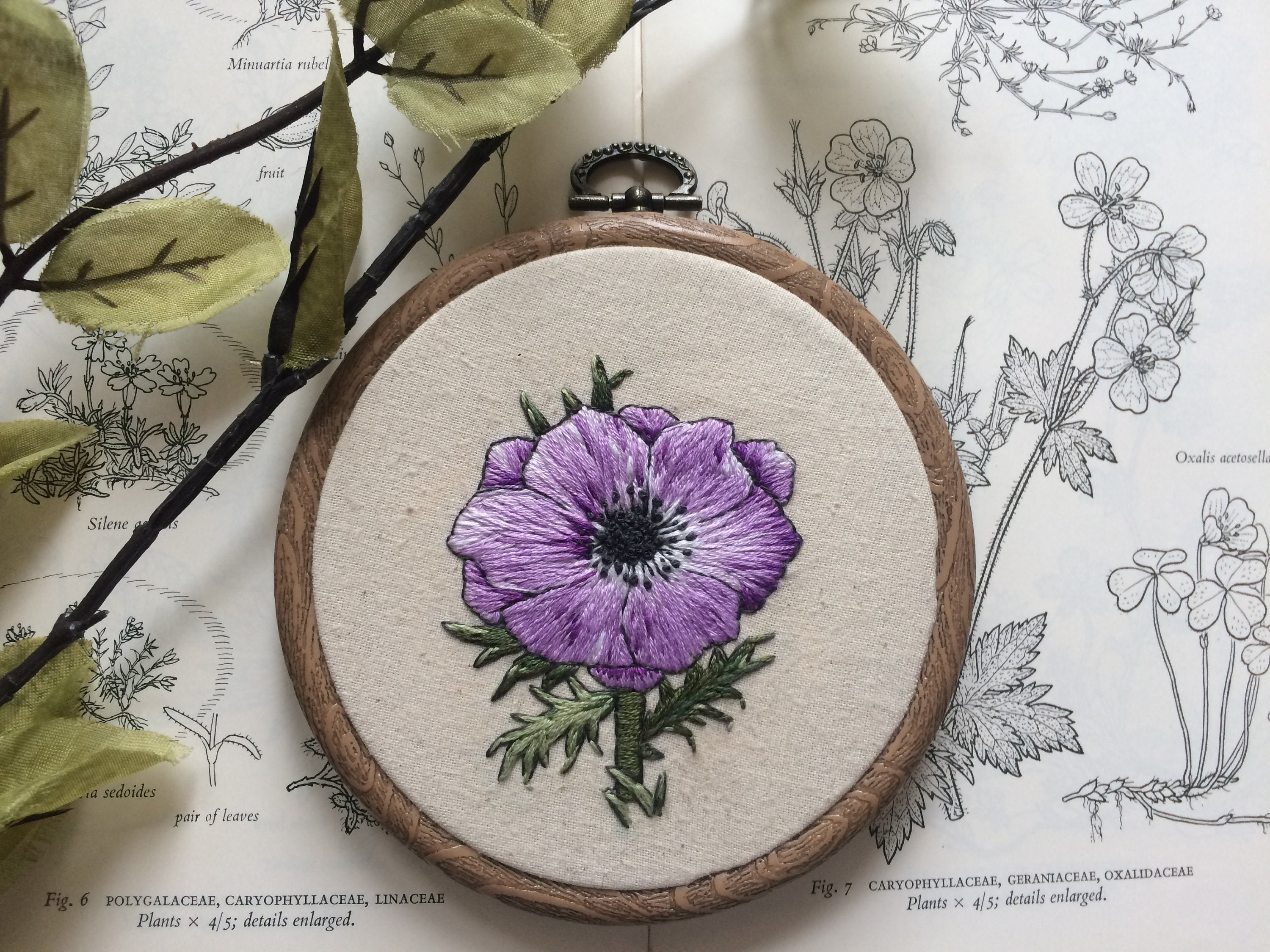 Floral embroidery purple anemone botanical flower embroidery  etsy Floral embroidery purple anemone botanical flower embroidery  etsy