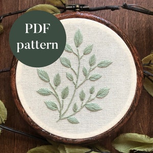 PDF Digital Embroidery Pattern | Simple Leaves | Beginner Hand Embroidery Needlepoint Floral Botanical Nature Printable DIY Pattern Tutorial
