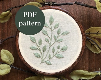 PDF Digital Embroidery Pattern | Simple Leaves | Beginner Hand Embroidery Needlepoint Floral Botanical Nature Printable DIY Pattern Tutorial