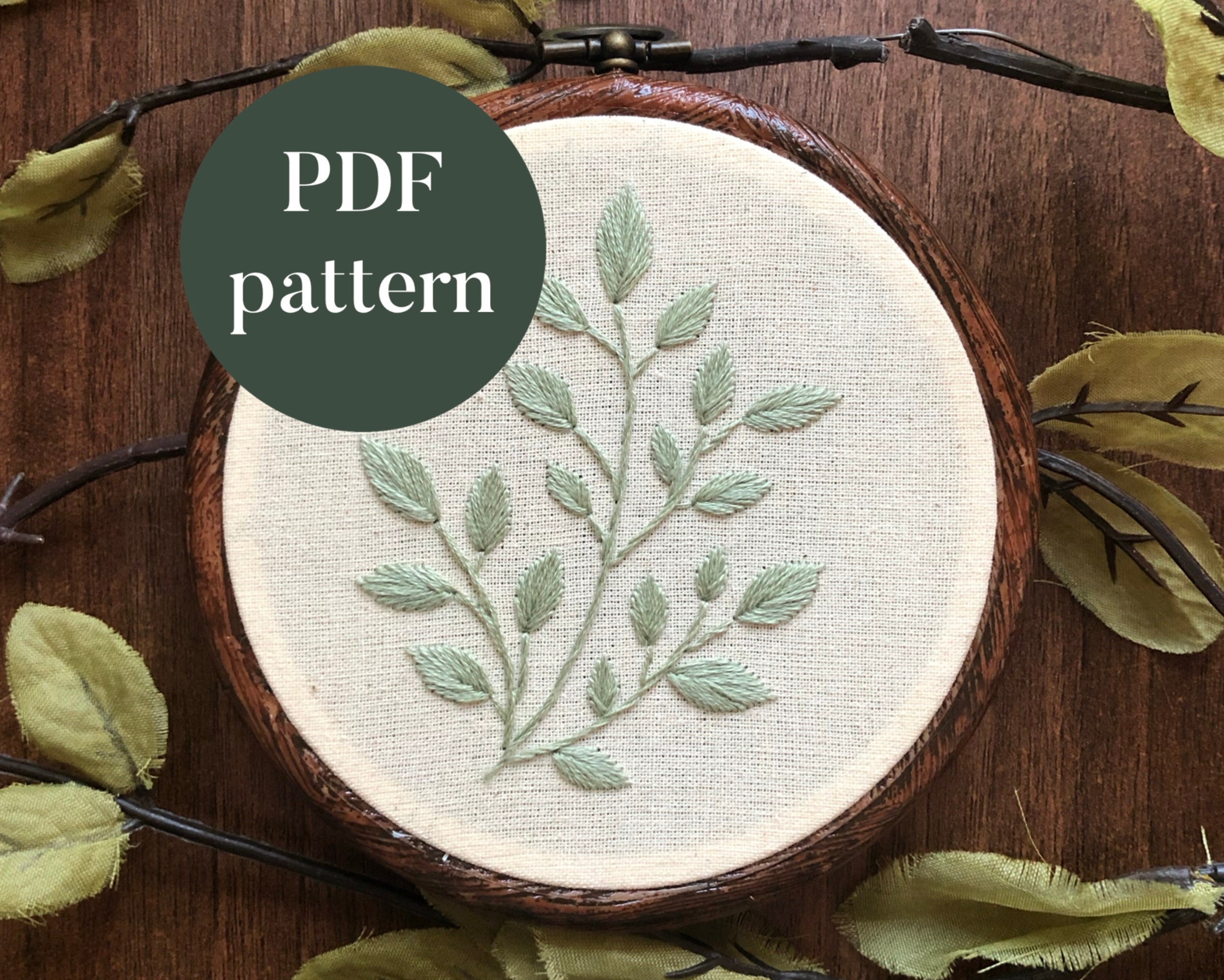 pdf digital embroidery pattern simple leaves beginner hand etsy