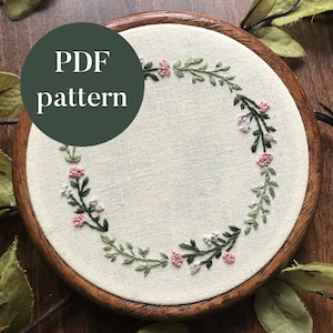 PDF Digital Embroidery Pattern | Floral Wreath | Beginner Hand Embroidery Needlepoint Floral Botanical Nature Printable DIY Pattern Tutorial