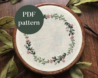 Motif de broderie numérique PDF | Couronne florale | Tutoriel de modèle de bricolage imprimable de la nature botanique florale de la broderie à la main pour débutant