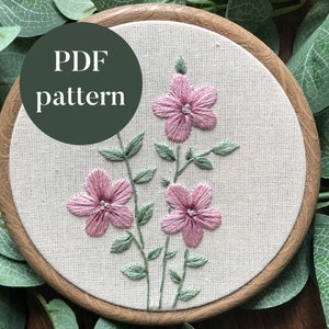 PDF Digital Embroidery Pattern | Simple Floral | Beginner Hand Embroidery Needlepoint Floral Leaves Nature Printable DIY Pattern Tutorial