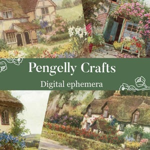 Ephémères numériques - Kit de collage vintage English Flowers Gardens Cottages | PDF imprimable Scrapbook Junk Journal à découper Découpes délicates
