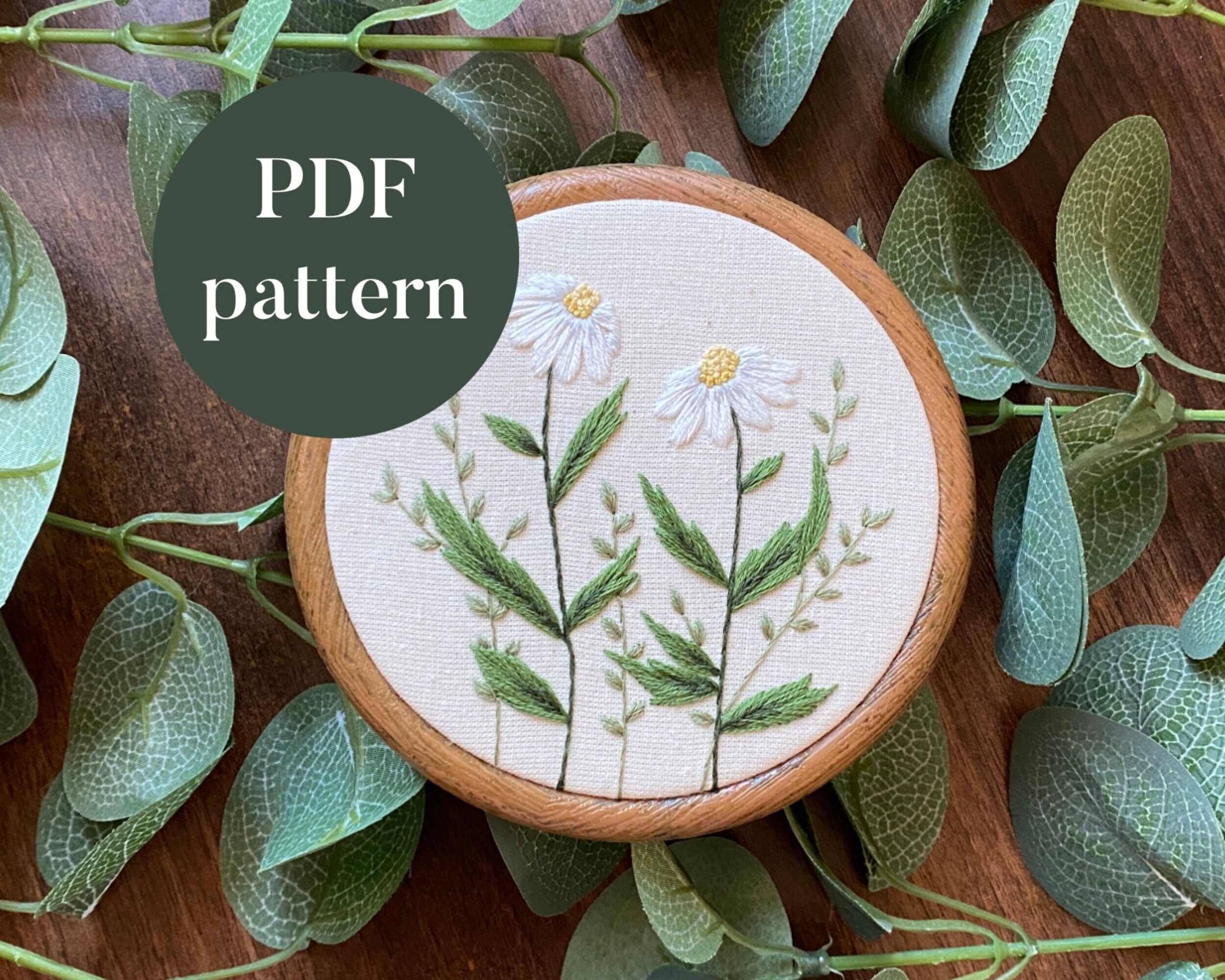 Schema di ricamo digitale PDF Dolci margherite fiori Ricamo a