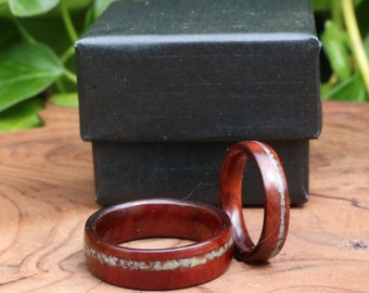 Custom wood ring set, Handcrafted  Manzanita Burl Wood Ring Set With Crushed Ocean Jasper offset Inlays, Wood rings, Wood push gift