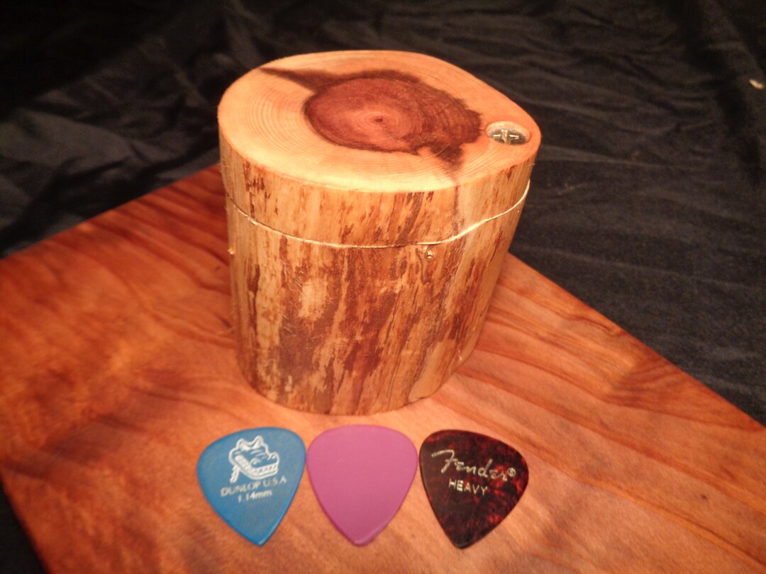 Wooden Guitar Pick Box, Guitar Pick Case, Redwood Branch Rustic Hard