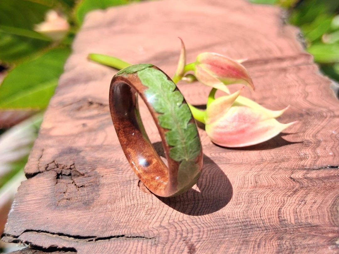 Fern Inlay Real Fern Redwood Ring: Waterproof Forest Inlay Band - Etsy
