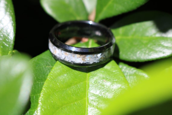 Genuine Mother of Pearl Ring Mother of Pearl and Black Ceramic