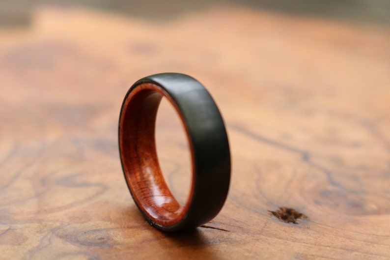 6mm domed tungsten redwood ring women/'s wedding band tungsten Personalized Tungsten Ring Black Brushed Tungsten Redwood Ring Tungsten