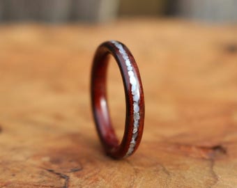 Custom Black walnut burl wood ring - Black walnut burl wood band ring with mother of pearl inlay - Womens wood ring - Wood wedding band
