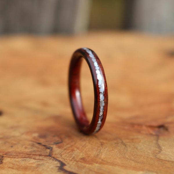 Black Walnut Burl Wood Ring with Mother of Pearl Inlay
