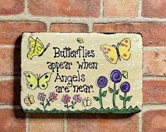 Handpainted Butterfly Stepping Stone: Yellow Angel Sign, Remembrance Gift